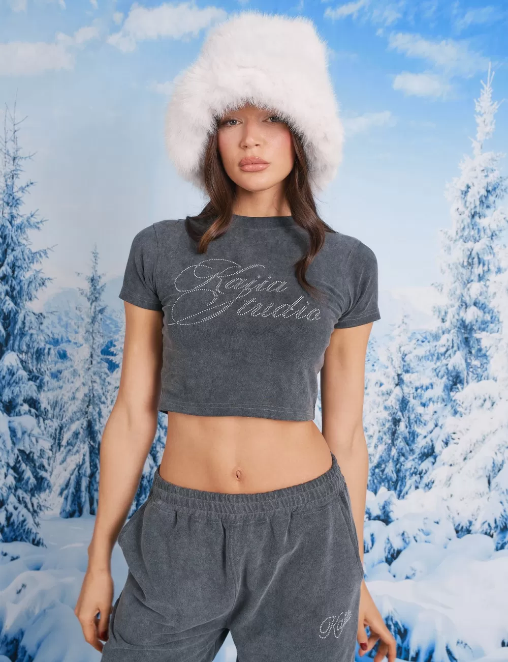 Store Public Desire Kaiia Studio Diamante Acid Wash Baby Tee Dark Grey Dark_grey