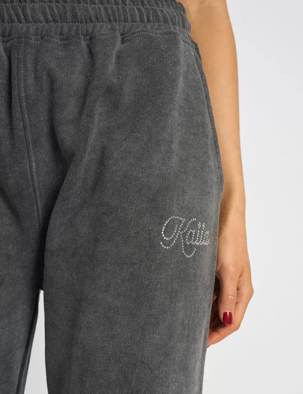 Outlet Public Desire Kaiia Studio Diamante Acid Wash Wide Leg Joggers Dark Grey Dark_grey
