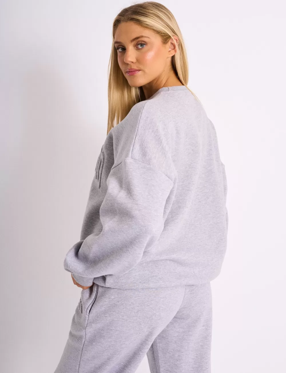 Best Public Desire Kaiia Studio Embossed Logo Oversized Sweatshirt Grey Marl Grey_marl