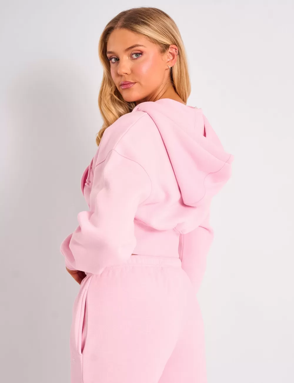 Store Public Desire Kaiia Studio Logo Cropped Zip Up Hoodie Light Pink Light_pink