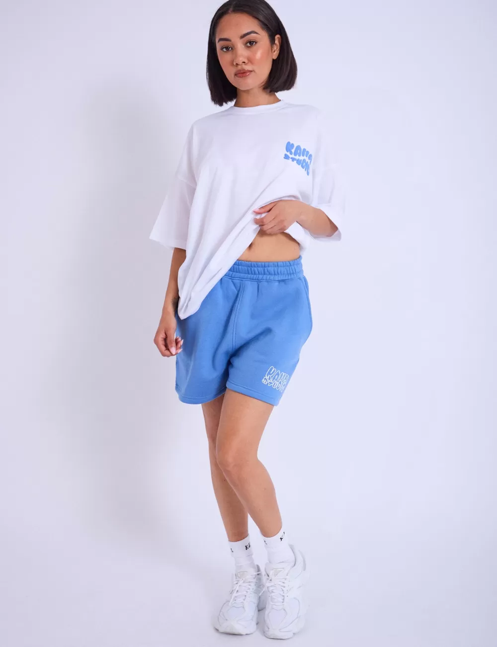 New Public Desire Kaiia Studio Palm Tree Bubble Logo Oversized T-shirt & Blue White
