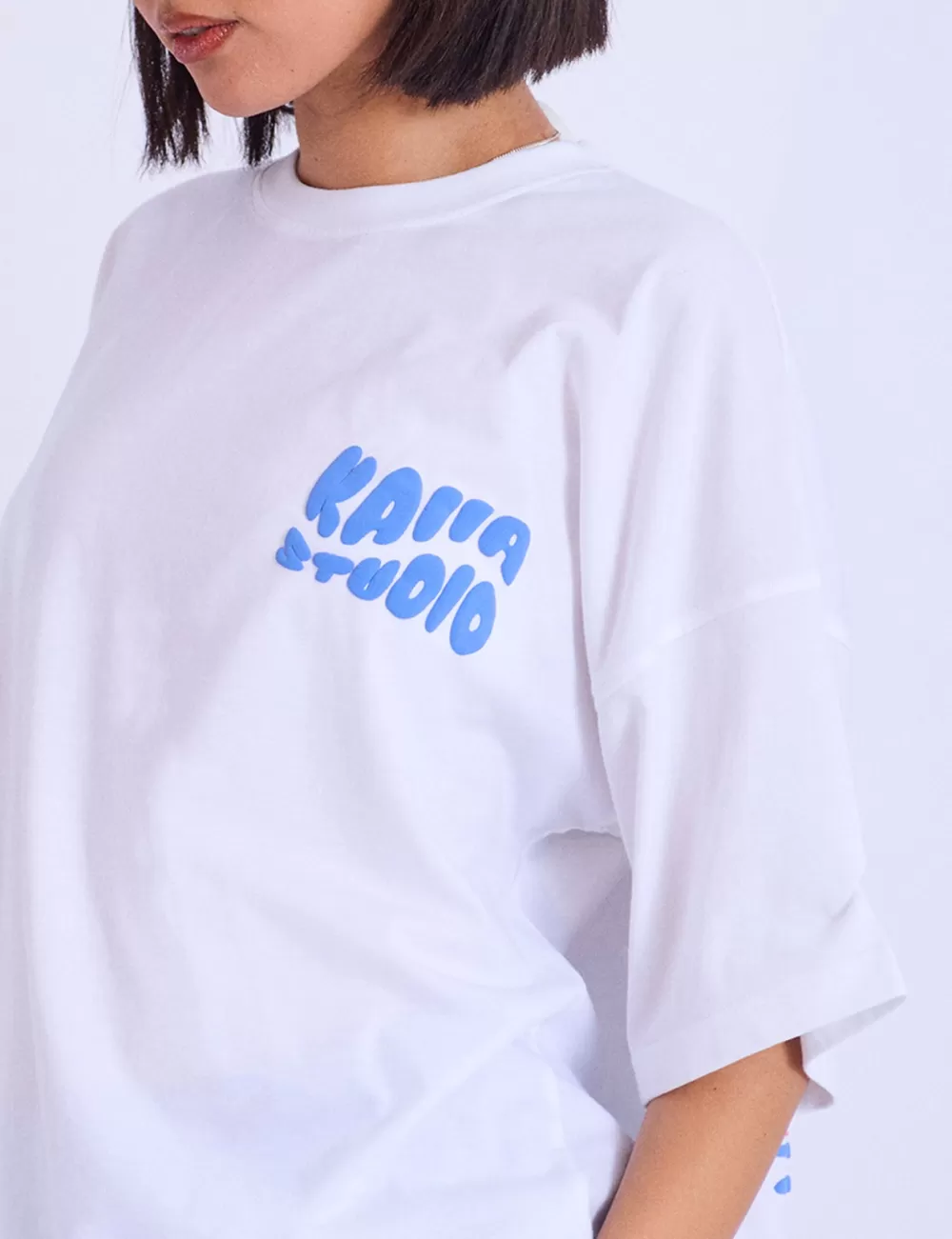 New Public Desire Kaiia Studio Palm Tree Bubble Logo Oversized T-shirt & Blue White