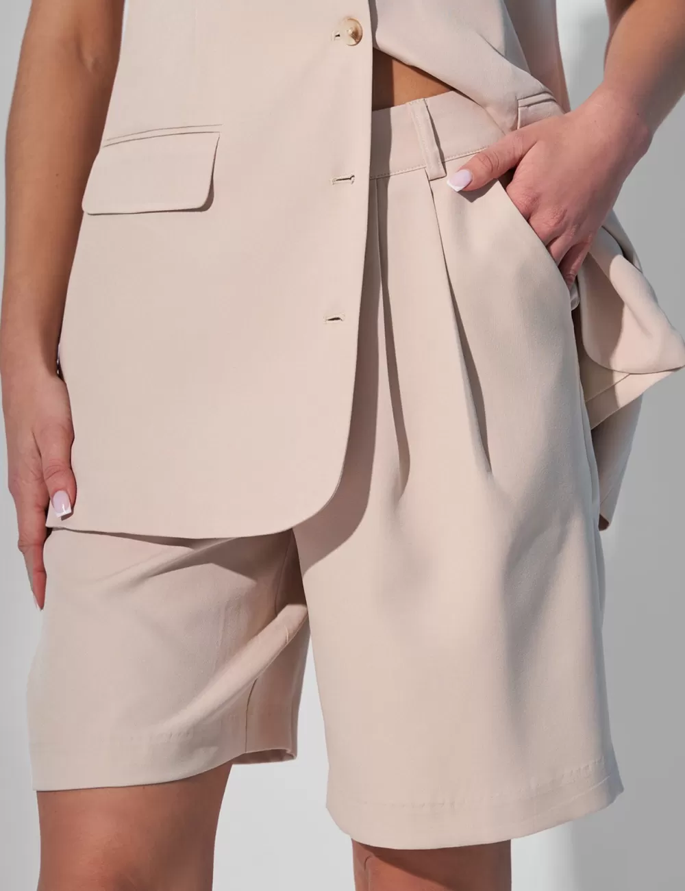 Shop Public Desire Kaiia Tailored High waisted Shorts Co-ord Cream