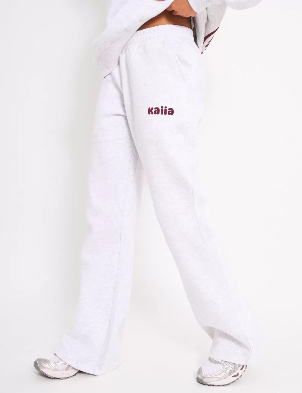 Sale Public Desire Kaiia Wide Leg Joggers Light Grey Marl & Plum Light_grey_marl_u0026_plum
