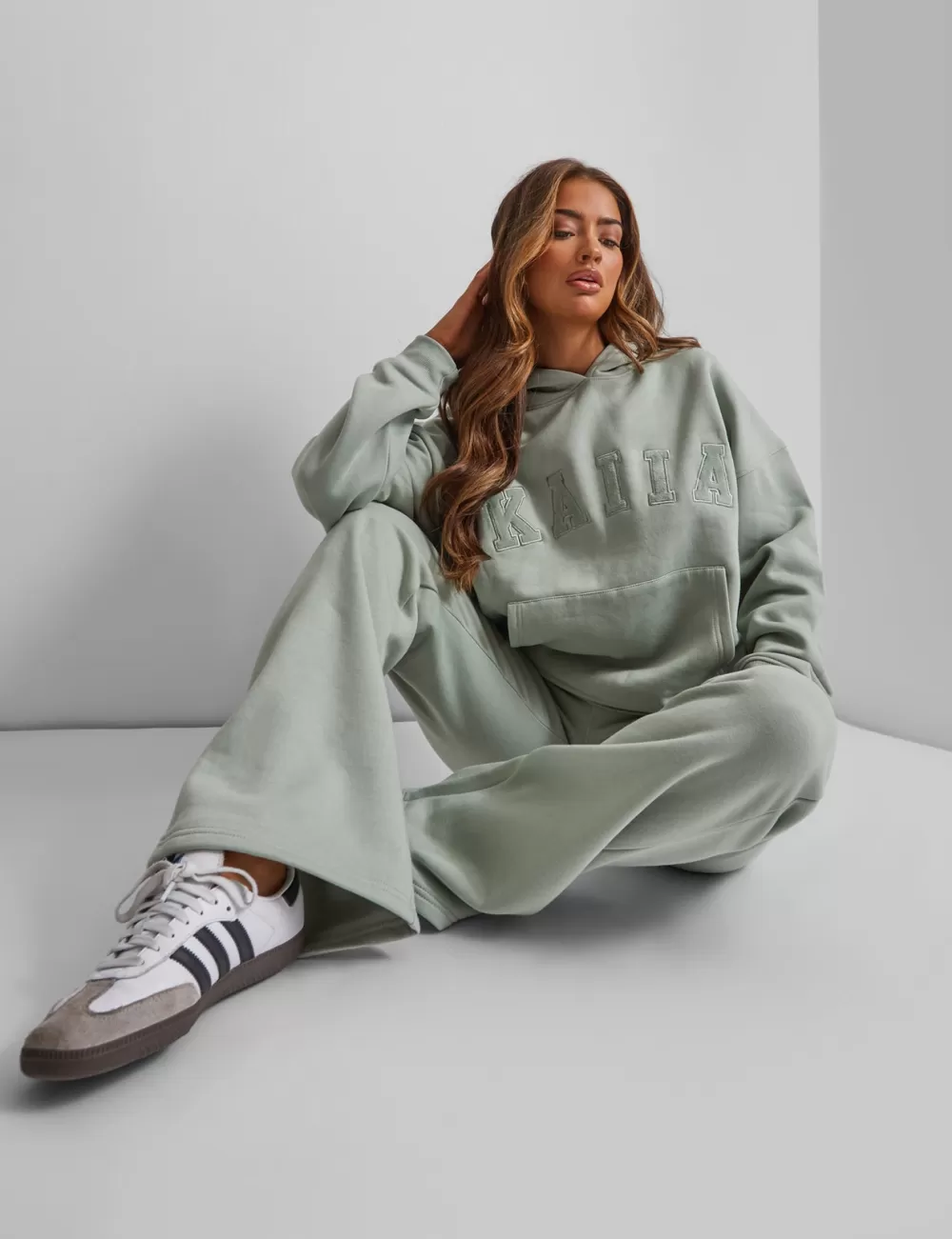 Clearance Public Desire Kaiia Wide Leg Sweat Pants in Sage Green