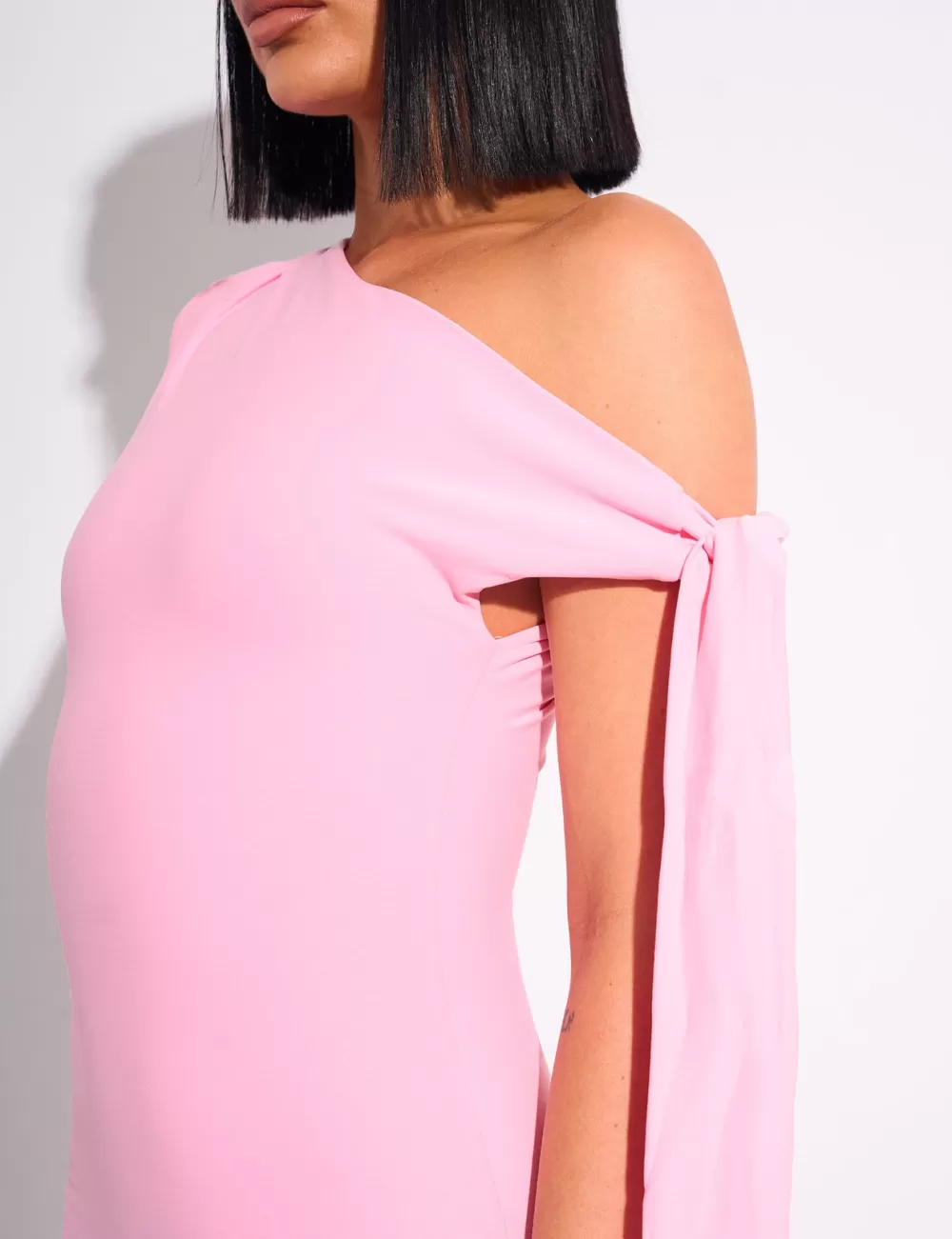 Sale Public Desire Knot Detail Asymmetric One Shoulder Luxe Slinky Mini Dress Pink