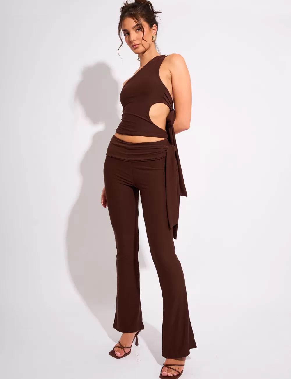 Outlet Public Desire Knot Detail Tie Side Luxe Slinky Trousers Chocolate