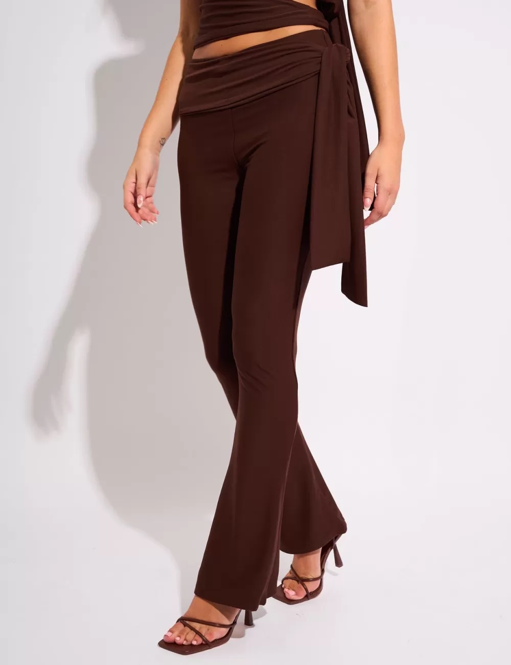 Outlet Public Desire Knot Detail Tie Side Luxe Slinky Trousers Chocolate