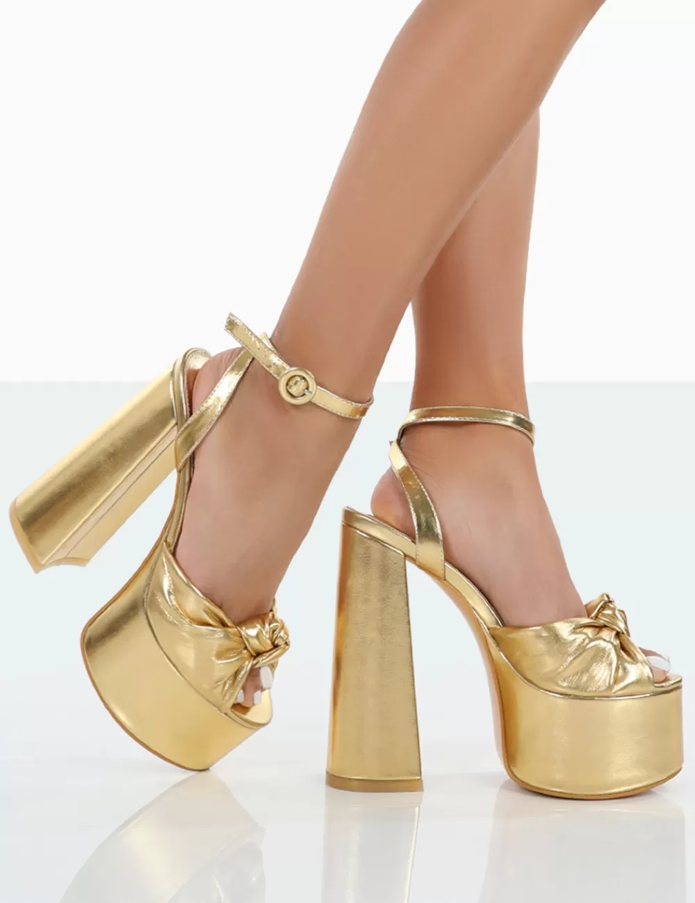 Best Sale Public Desire Knot On Pu Knotted Platform High Heeled Sandals Gold