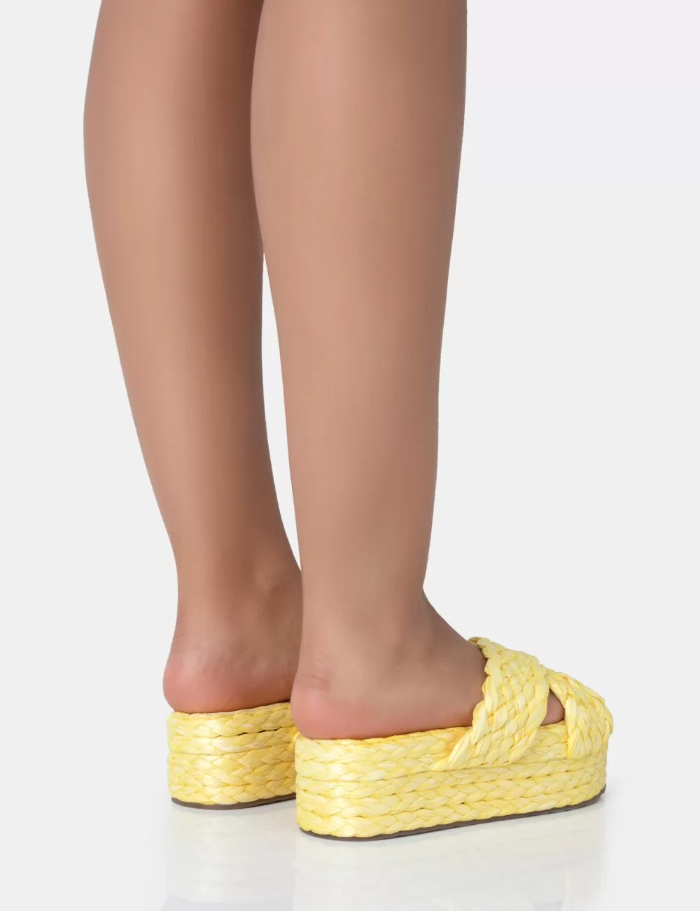 Best Sale Public Desire Kos Raffia Cross Over Strap Slip On Flatform Sandals Yellow