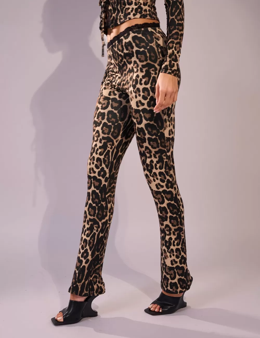 Flash Sale Public Desire Lace Trim Straight Leg Pants Leopard