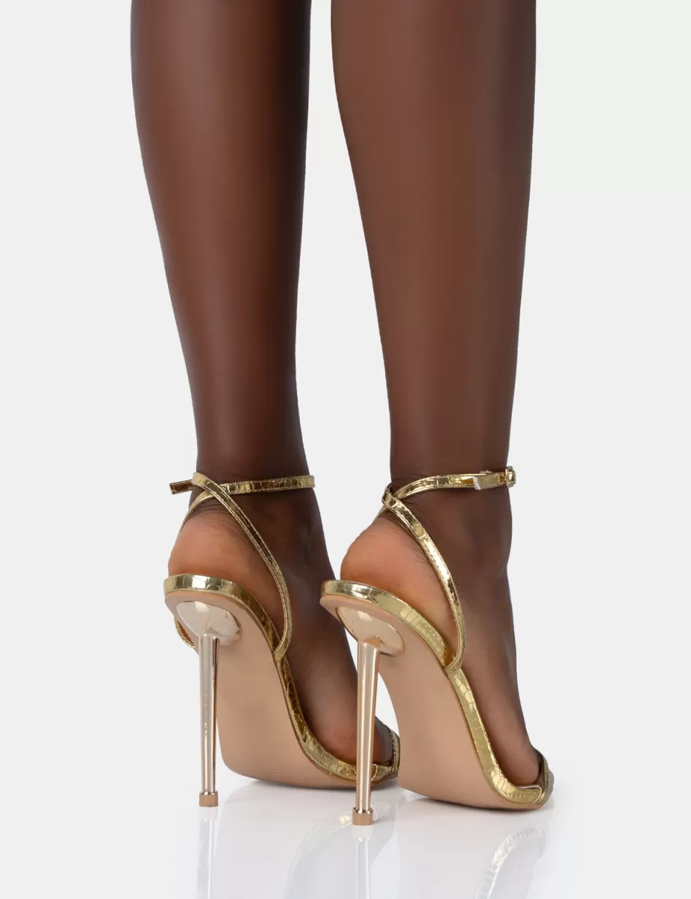 Clearance Public Desire Legacy Croc Barely There Pointed Toe Stiletto Heels Gold