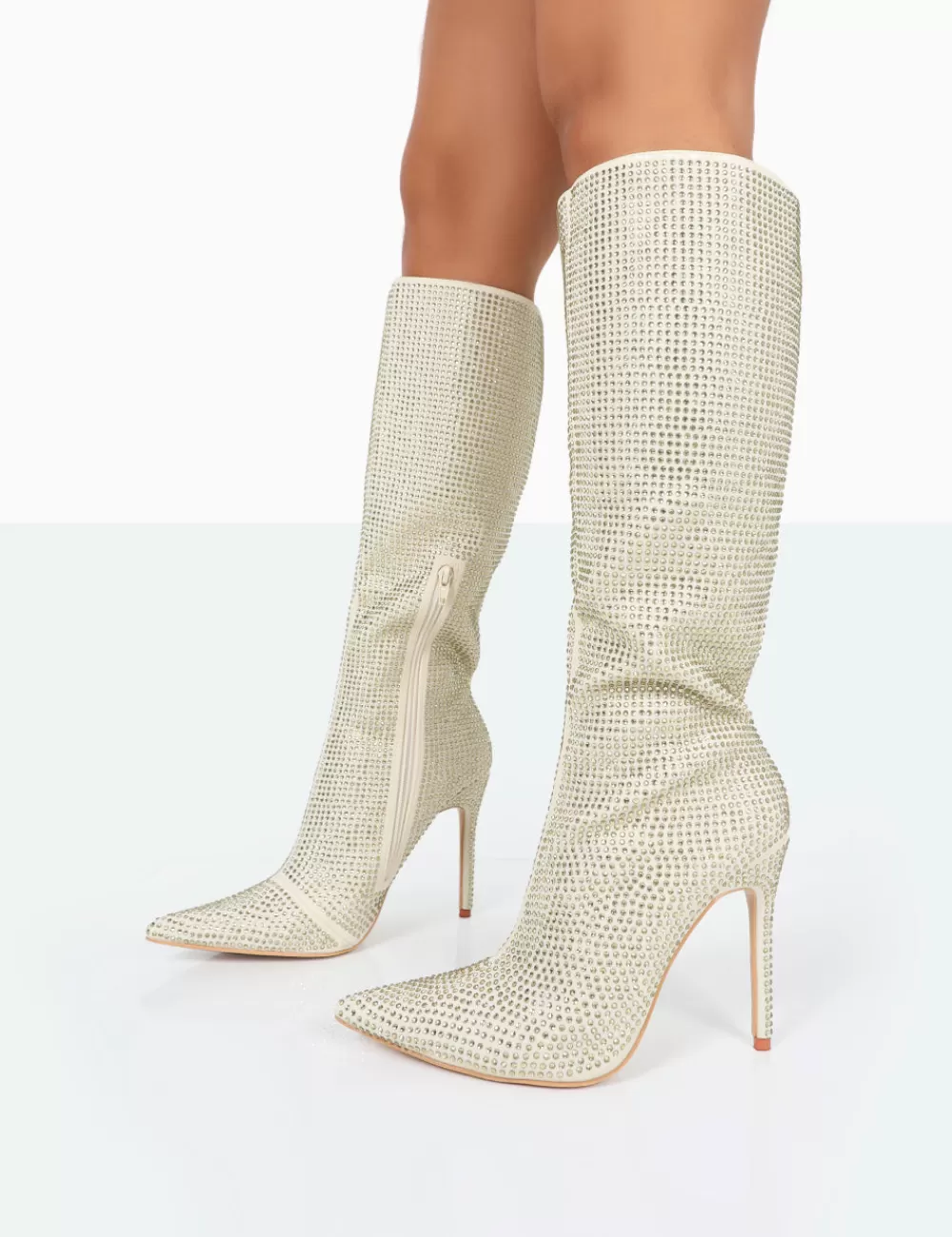 Fashion Public Desire Lexi Gold Diamante Stiletto Knee High Boots