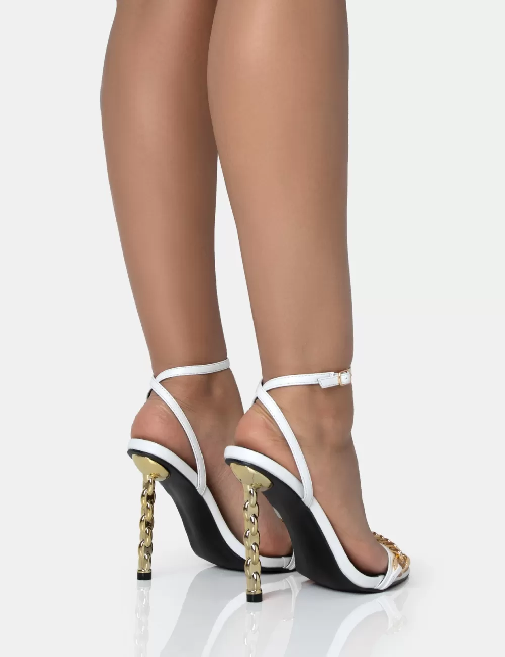 Best Sale Public Desire Link Up Barely There Pointed Toe Stiletto Chain Heels White