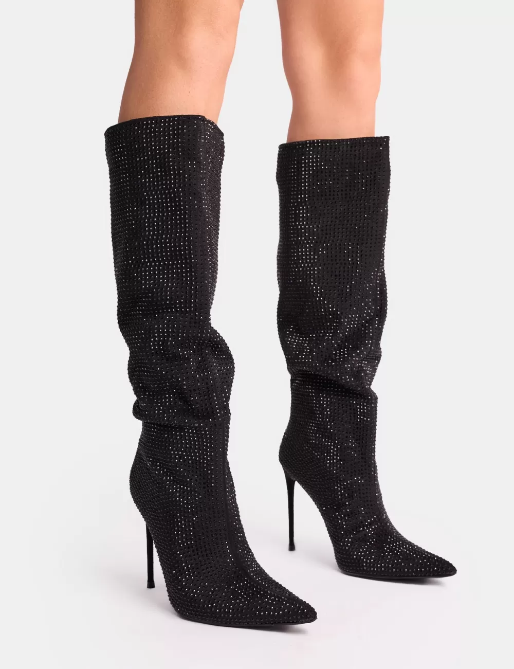 New Public Desire Lothario Diamante Knee High Boots Black