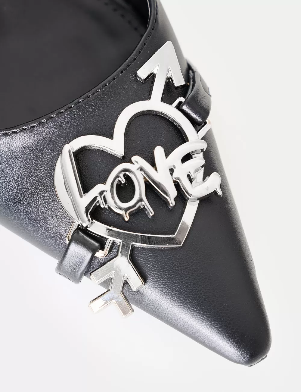 Hot Public Desire Luxe Love Hardware Lace Up Silver Stiletto Court Heel Black