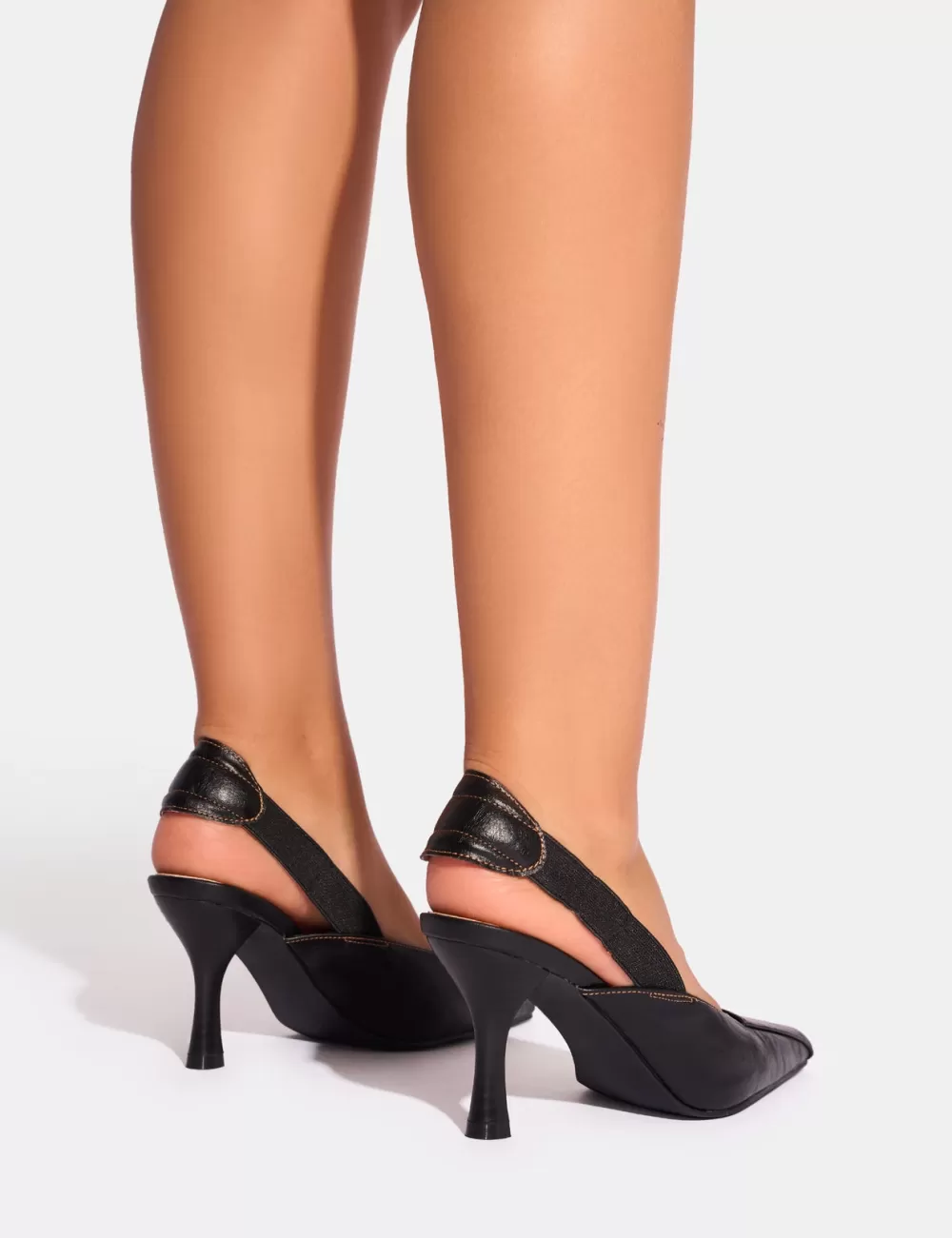 Discount Public Desire Malia Vintage Fold Over Detail Cushioned Slingback Court Heels Black