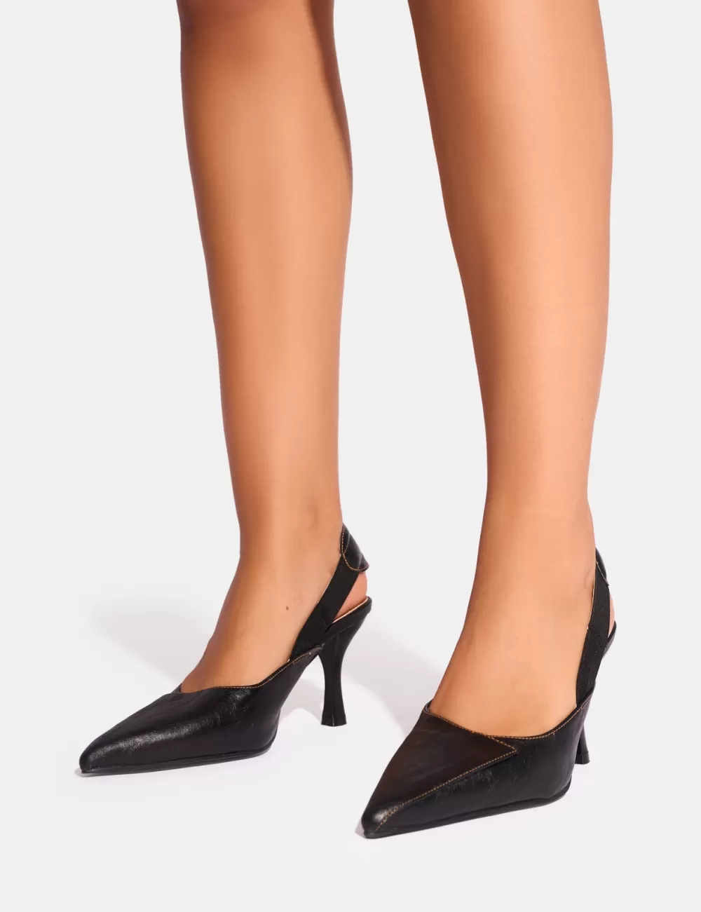 Discount Public Desire Malia Vintage Fold Over Detail Cushioned Slingback Court Heels Black