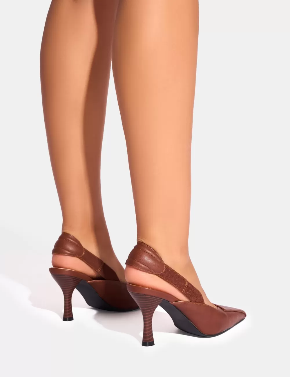 Cheap Public Desire Malia Vintage Fold Over Detail Cushioned Slingback Court Heels Brown