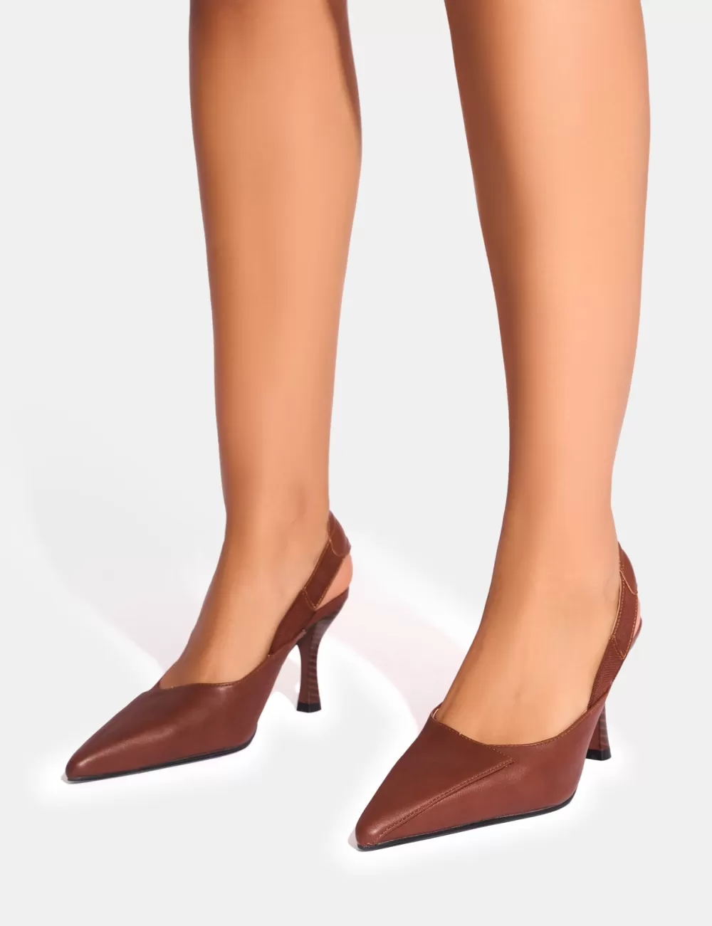 Cheap Public Desire Malia Vintage Fold Over Detail Cushioned Slingback Court Heels Brown