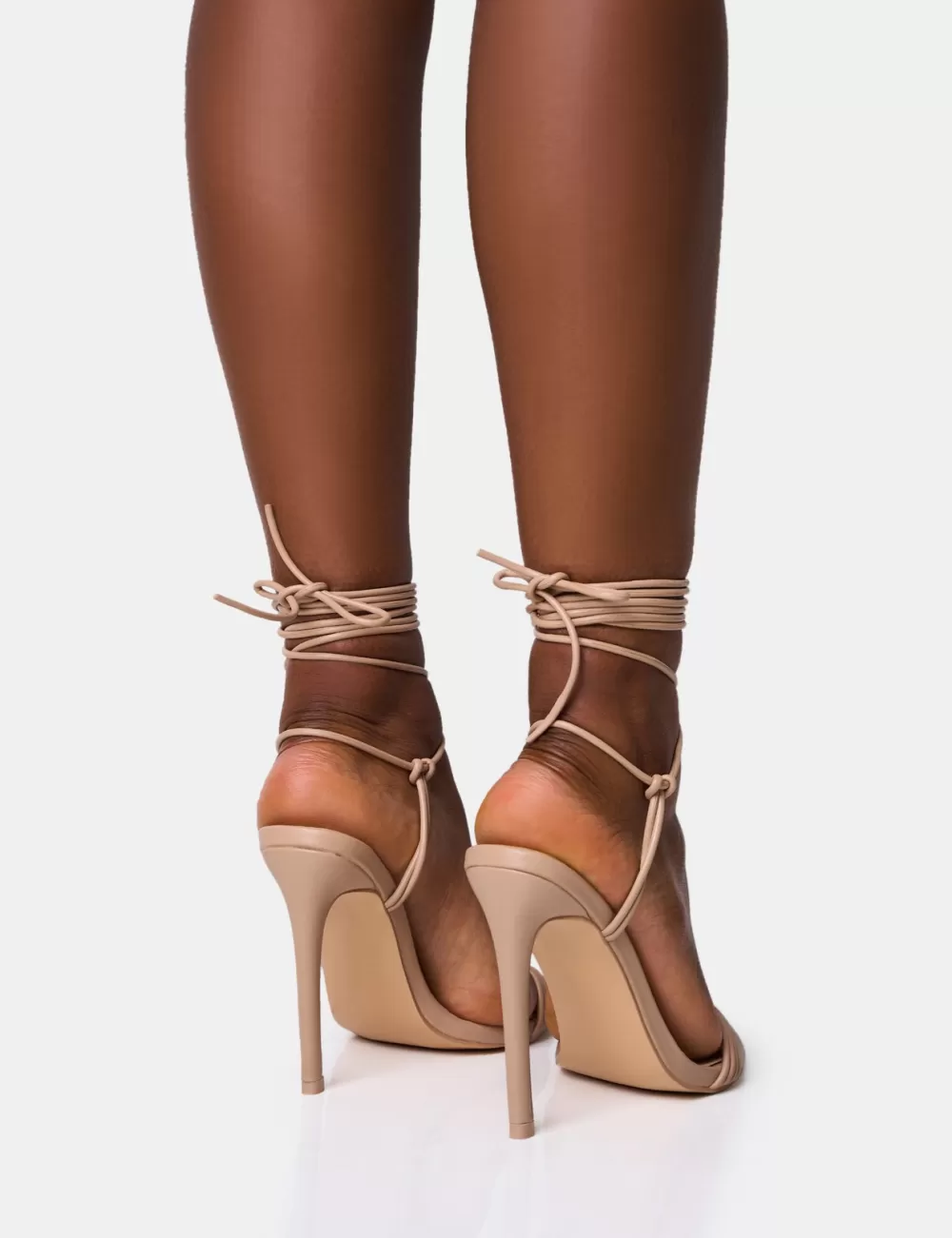 Shop Public Desire Merlot Lace Up Wrap Around Pointed Toe Stiletto Heels Nude