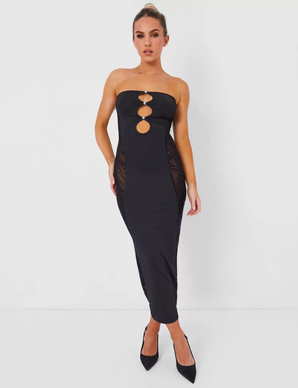 Store Public Desire Mesh Lace Bandeau Midaxi Dress Black