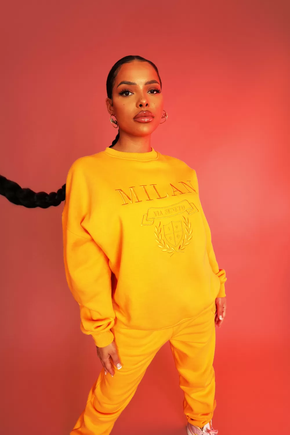 Cheap Public Desire Milan Tonal Embroidered Sweatshirts Mango Orange