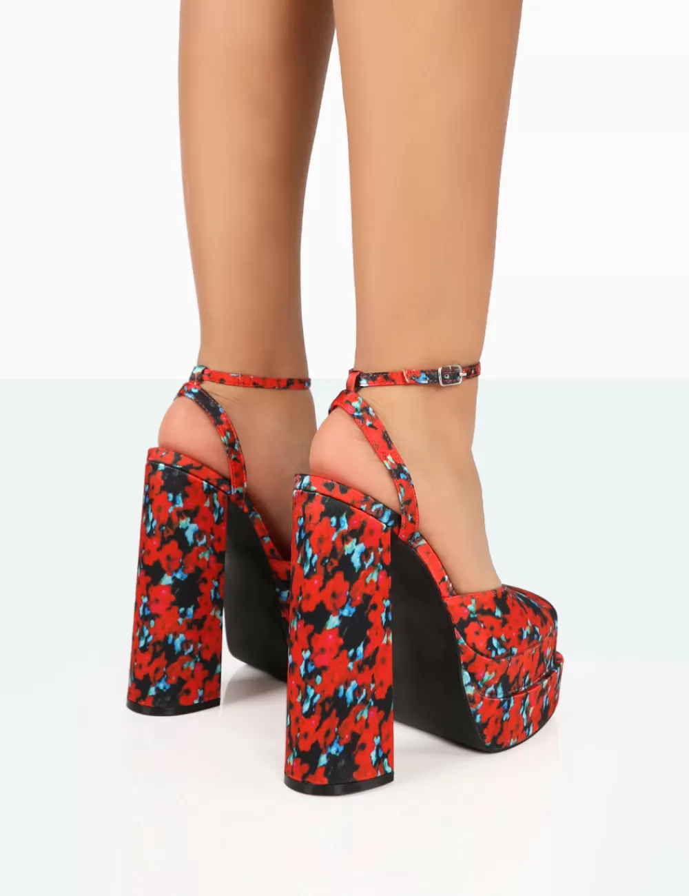Discount Public Desire Moonchild Floral Satin Closed Toe Statement Platform Block Heels Multi