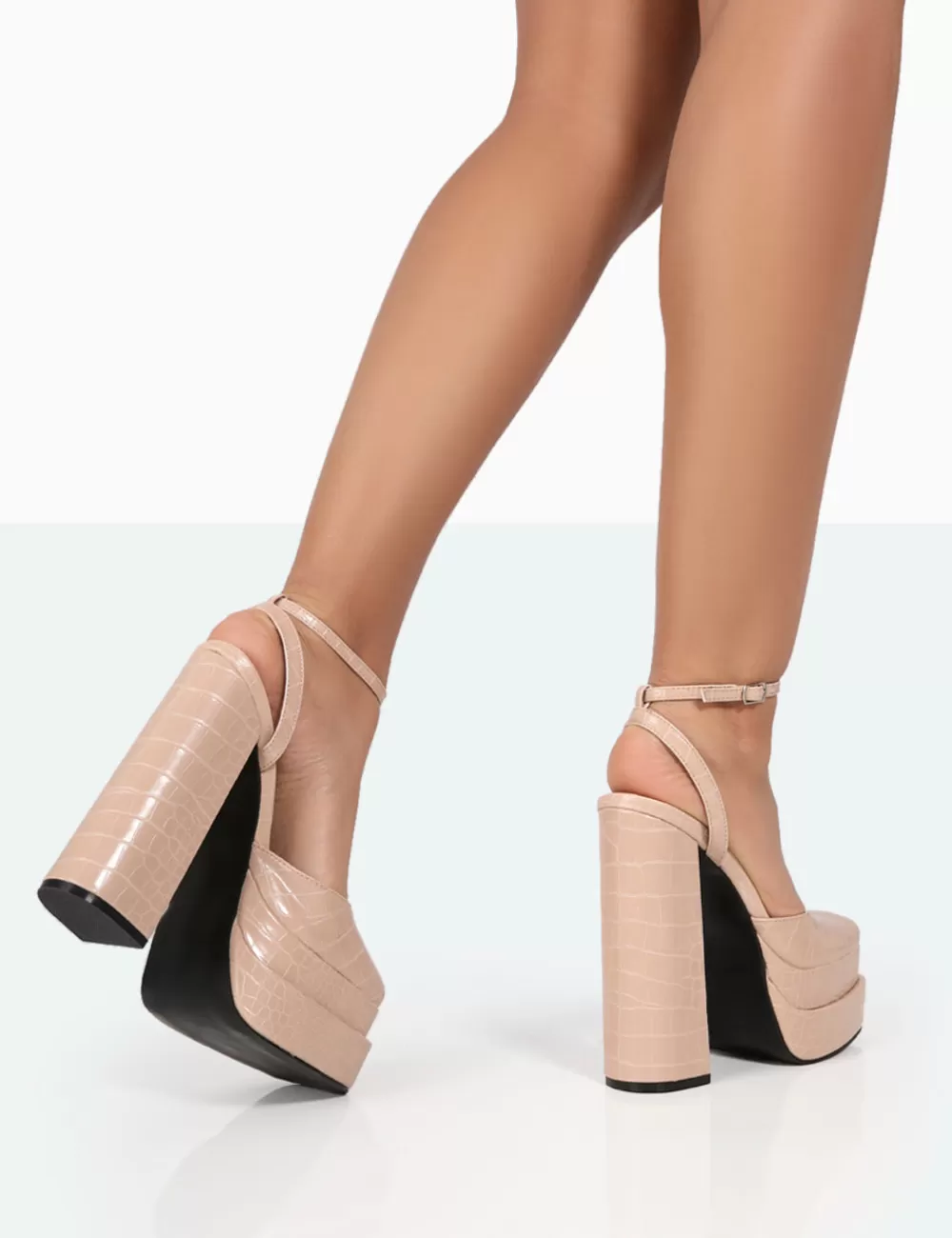 Fashion Public Desire Moonchild Stone Croc Closed Toe Statement Platform Block Heels Neutral