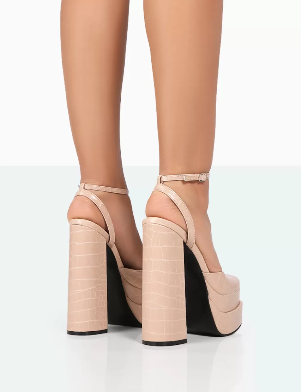 Fashion Public Desire Moonchild Stone Croc Closed Toe Statement Platform Block Heels Neutral