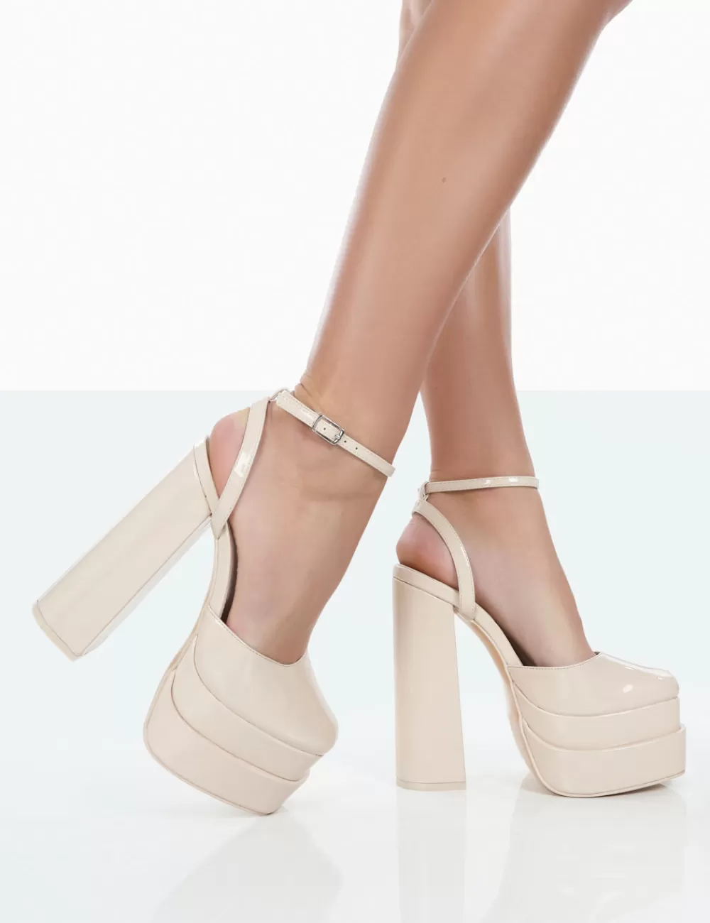 Online Public Desire Moonchild Wide Fit Closed Toe Statement Platform Block Heels Ecru