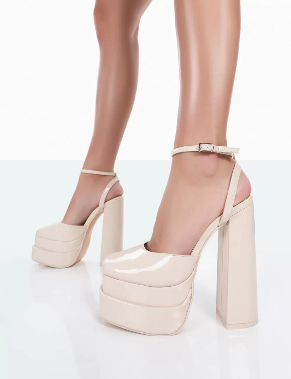 Online Public Desire Moonchild Wide Fit Closed Toe Statement Platform Block Heels Ecru