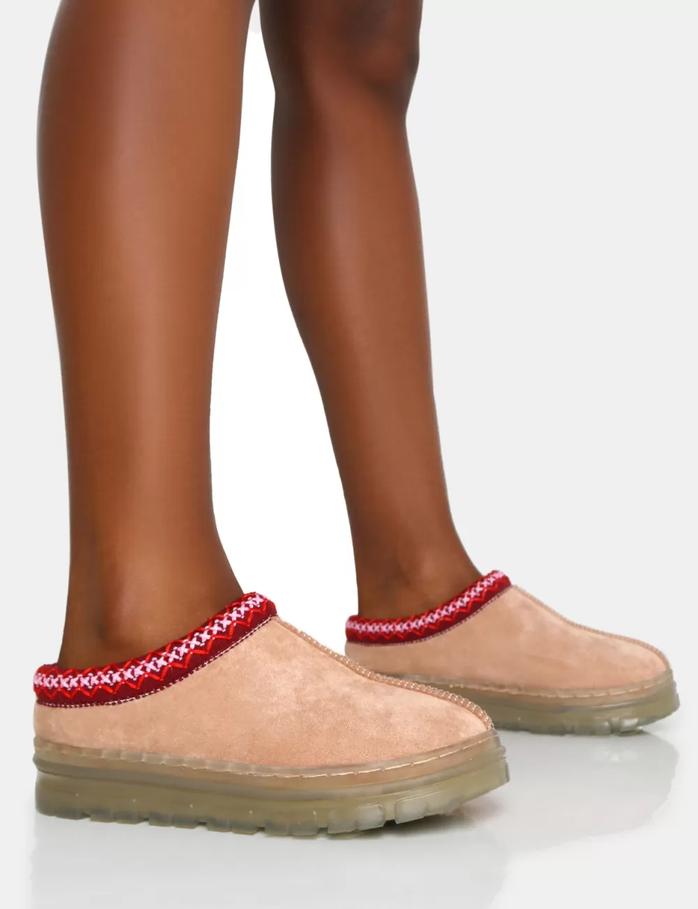 Sale Public Desire Nala Beige Faux Suede Embroidered Slipper Platform Boots Neutral