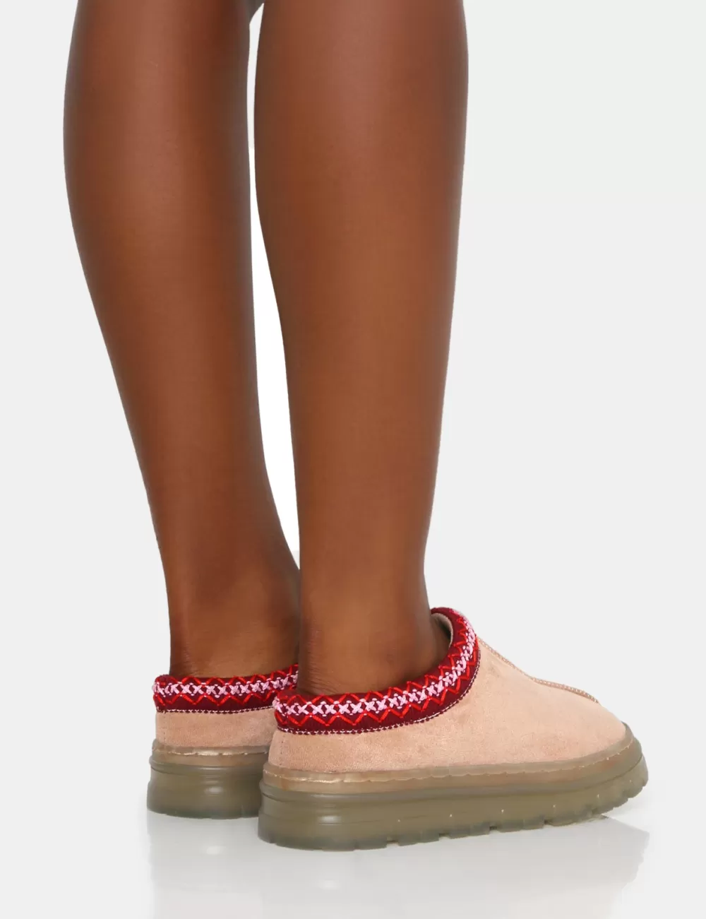 Sale Public Desire Nala Beige Faux Suede Embroidered Slipper Platform Boots Neutral