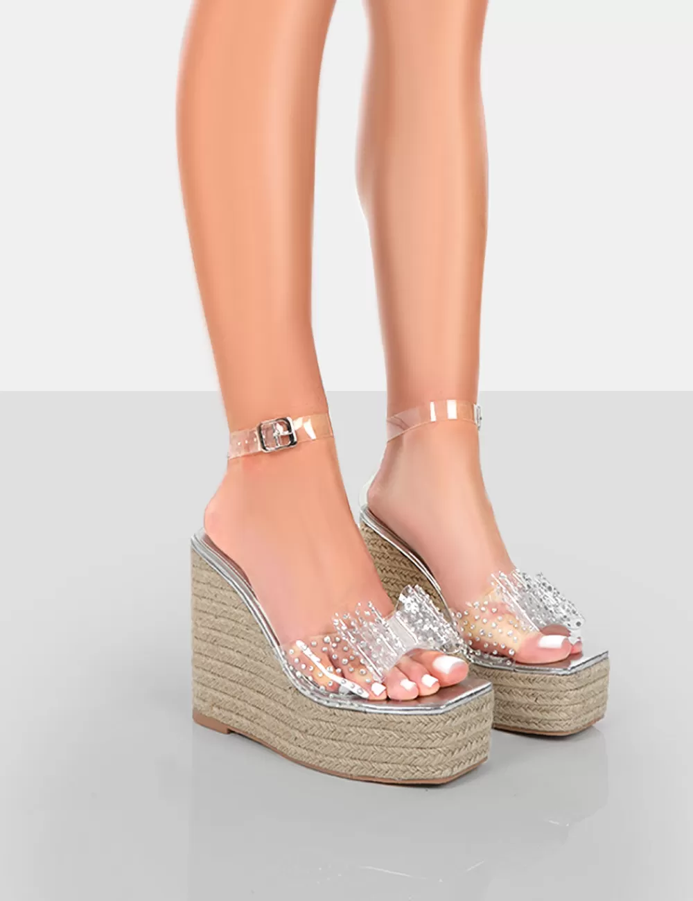 Best Sale Public Desire Ocean Beach Patent Bow Platform Wedge Heels Silver