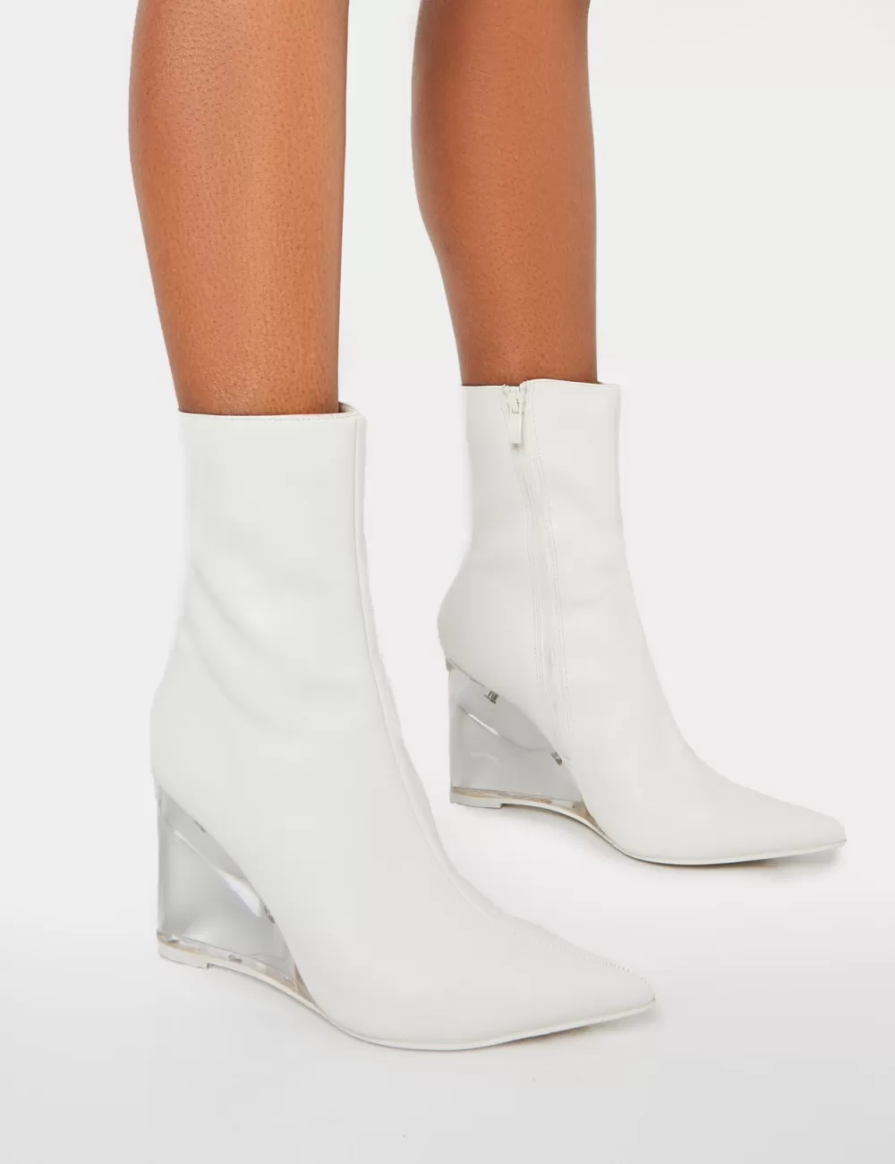 Sale Public Desire Ohio Pu Perspex Wedge Pointed Toe Ankle Boots White