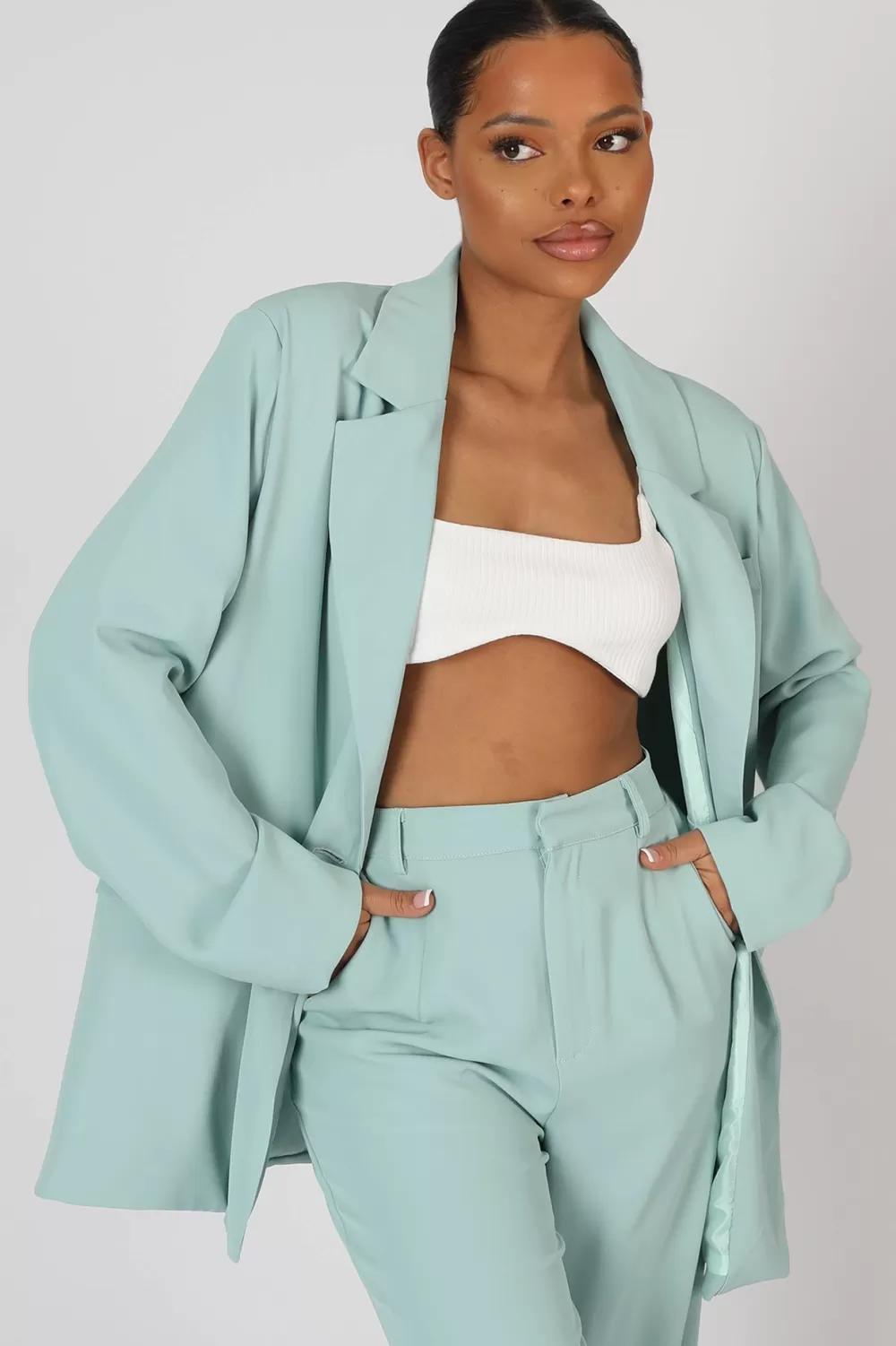 Best Public Desire Oversized Dad Blazer Peppermint Blue