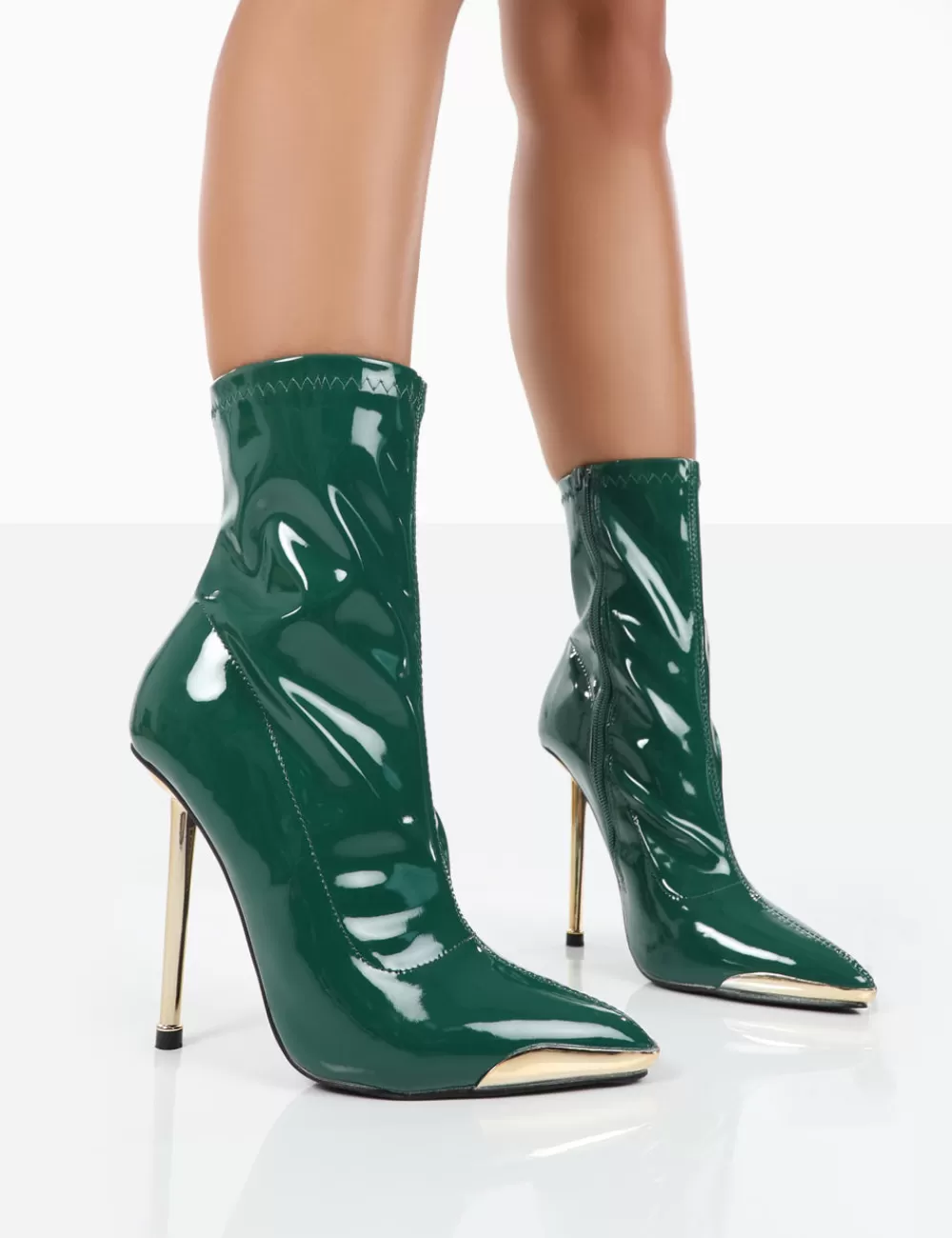 Fashion Public Desire Player Patent Stiletto Heel Ankle boots Green