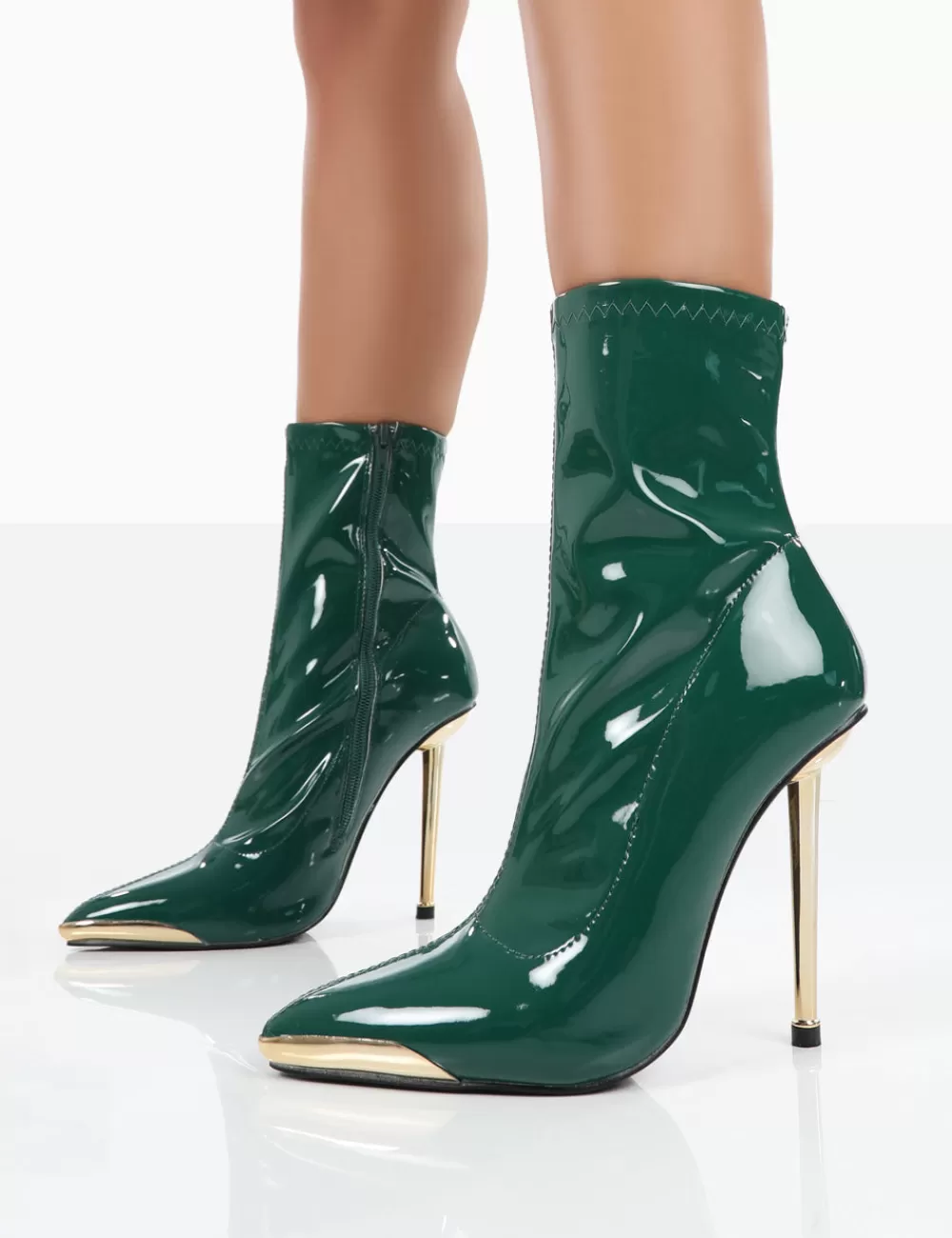 Fashion Public Desire Player Patent Stiletto Heel Ankle boots Green
