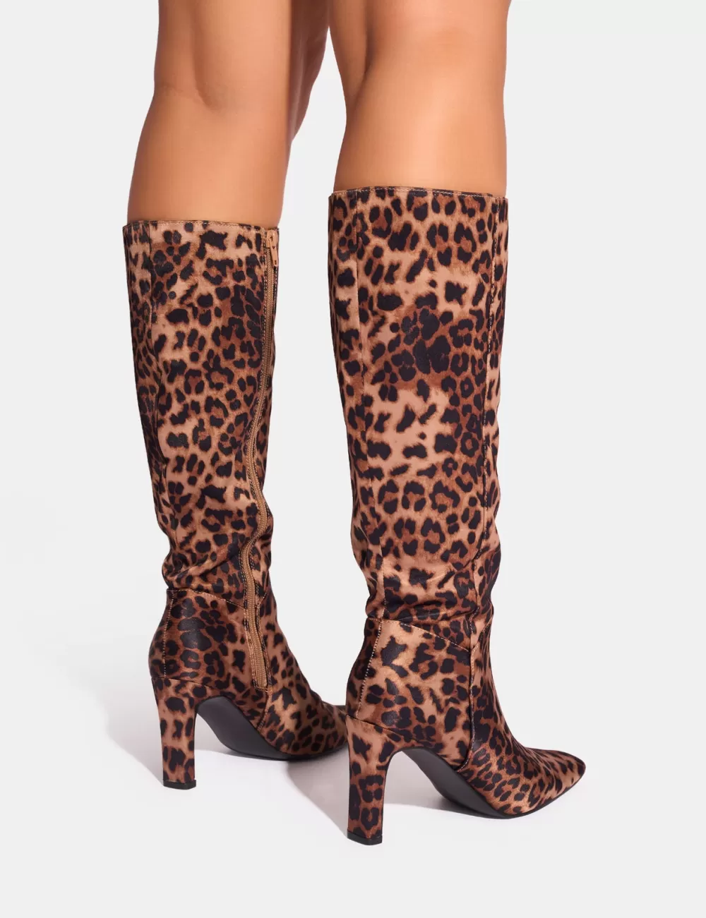 Shop Public Desire Pose Wide Fit Zip Up Knee High Slim Block Heeled Boots Leopard