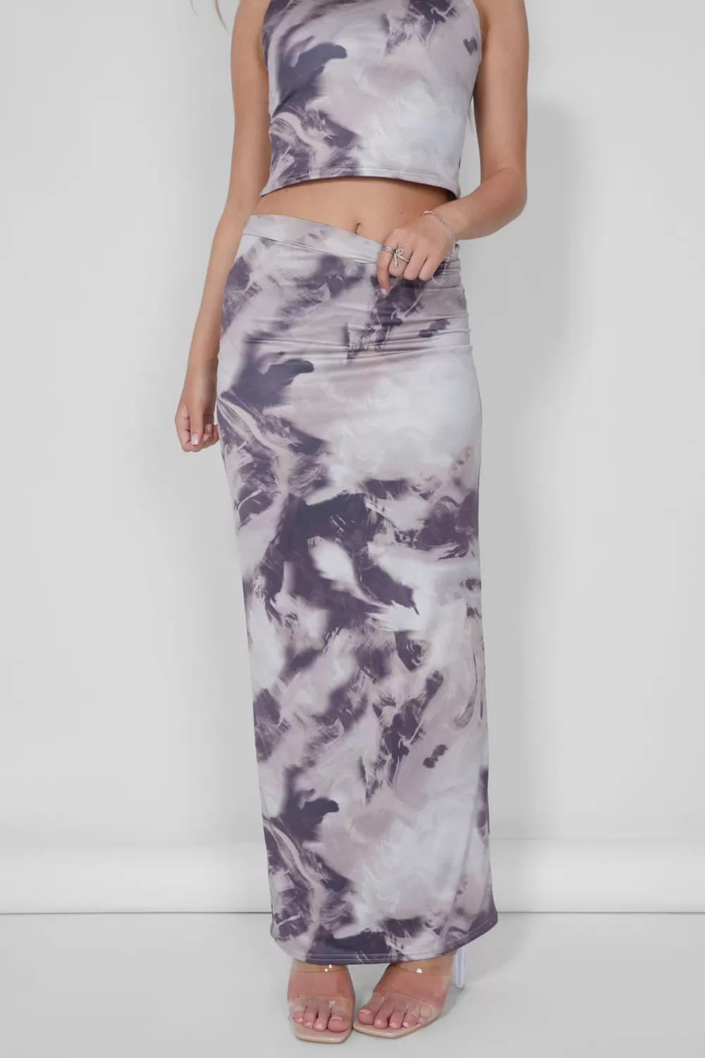 New Public Desire Cropped Vest Top Co-ord in Print Brown