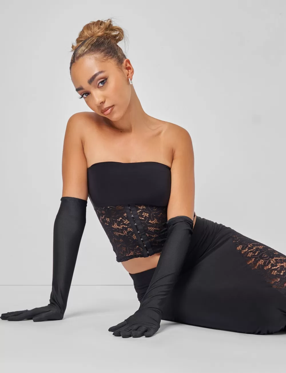 Best Public Desire Lace High Split Maxi Skirt Co-ord in Black