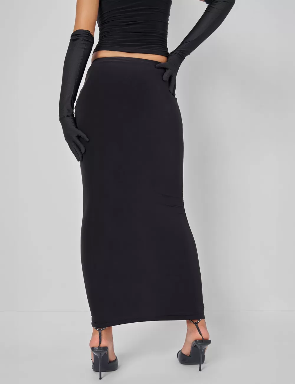 Best Public Desire Lace High Split Maxi Skirt Co-ord in Black