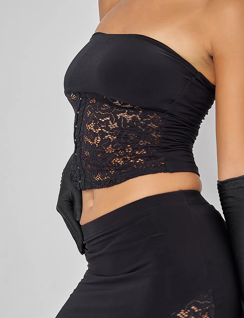 Cheap Public Desire Lace Hook and Eye Bandeau Top Co-ord in Black