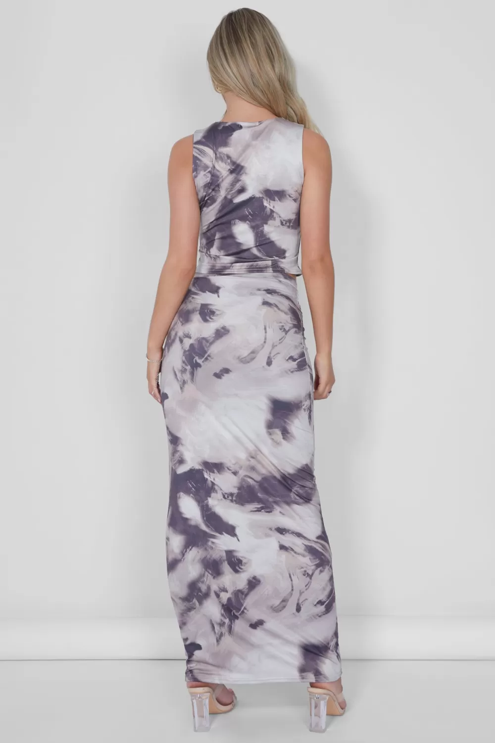 Hot Public Desire V Front Maxi Skirt Co-ord in Print Brown
