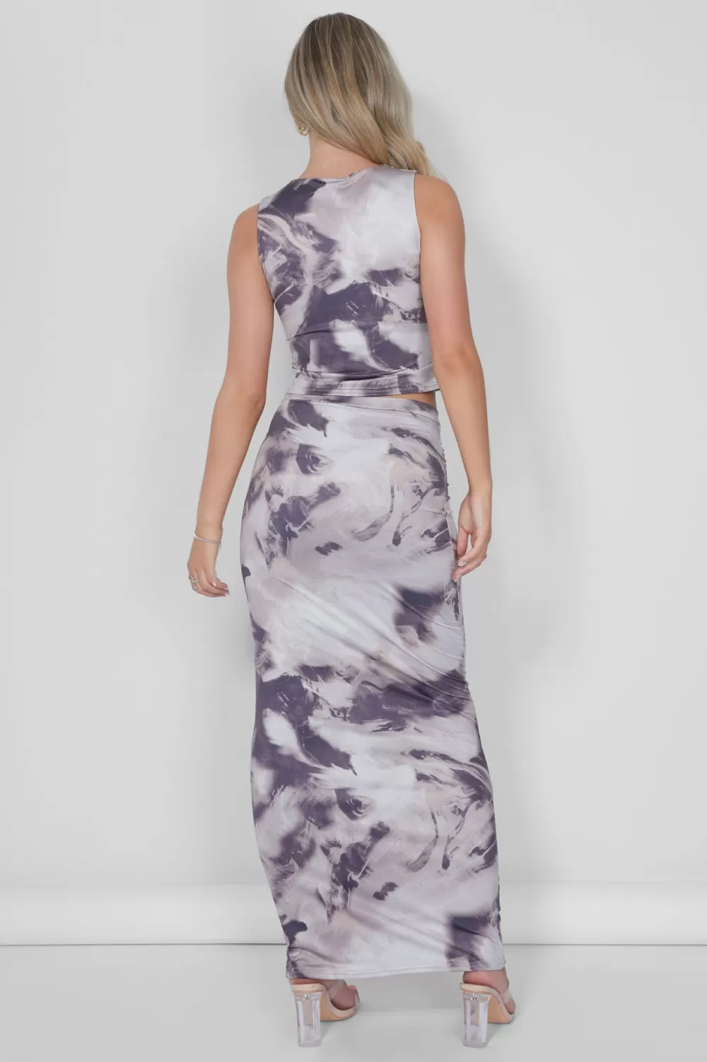 Hot Public Desire V Front Maxi Skirt Co-ord in Print Brown