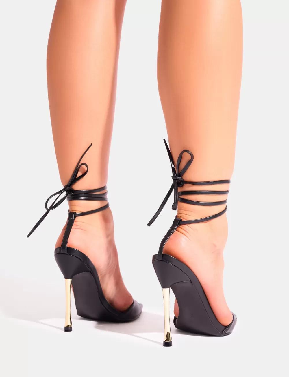 Store Public Desire Ronnie Pointed Toe Lace Up Barely There Gold Stiletto Heels Black
