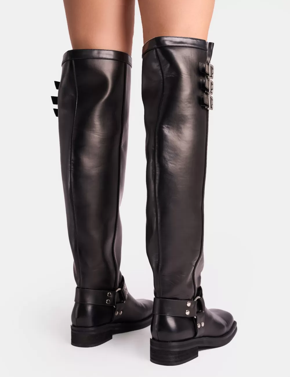 Flash Sale Public Desire Sagittarius Vintage Buckle Detail Over The Knee Boots Black