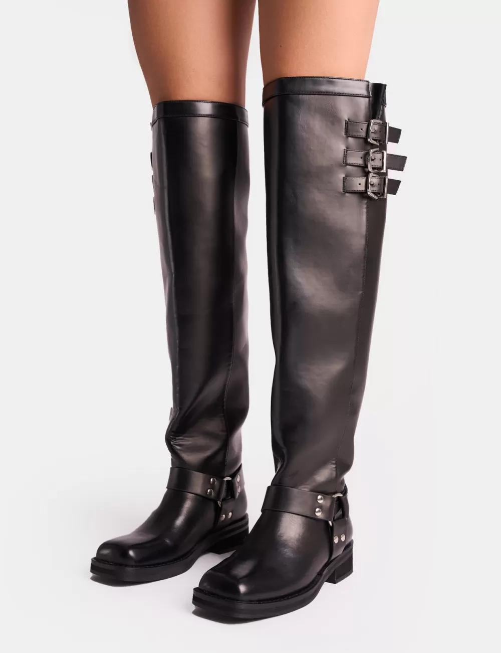 Flash Sale Public Desire Sagittarius Vintage Buckle Detail Over The Knee Boots Black