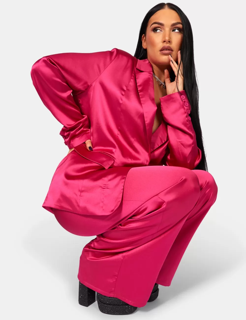 Best Public Desire Satin Dad Blazer Pink